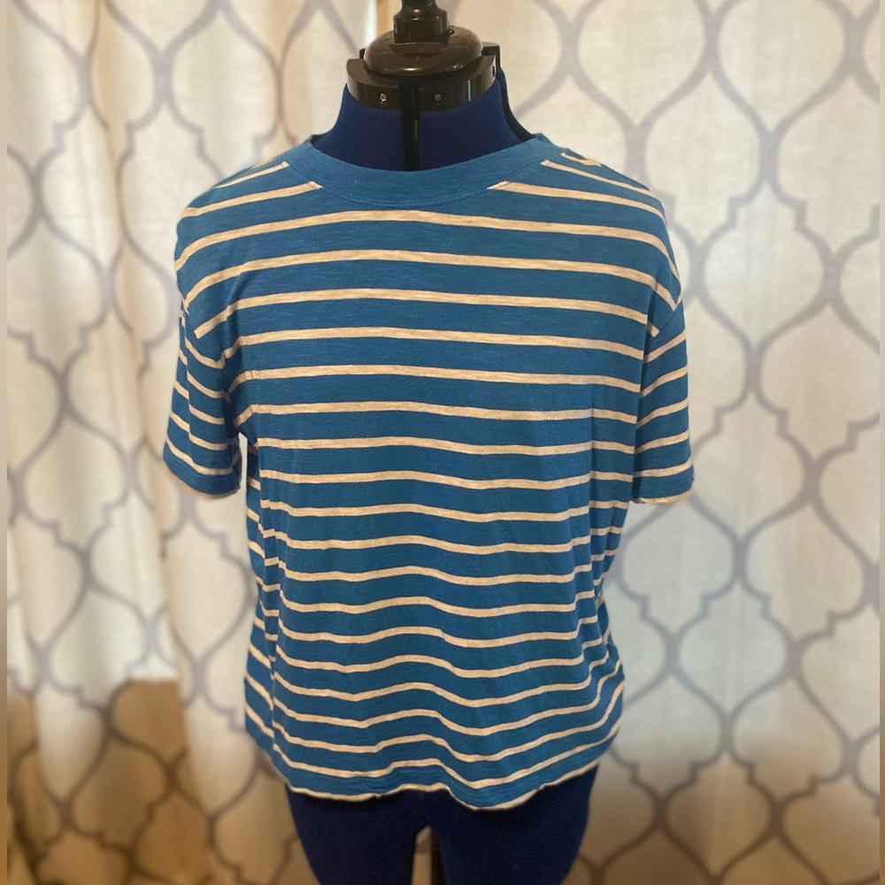 Striped aqua blue short sleeve t-shirt